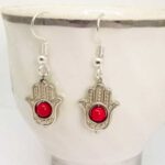 Hand of Fatima Earrings, 4 mm Coral and Hamsa Hand - Image 4