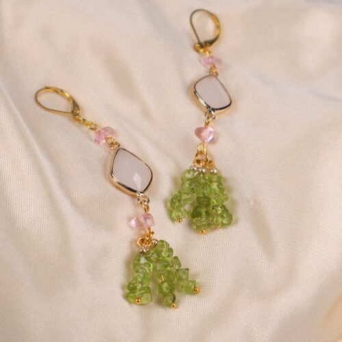 Spring Fairy, Earrings, Peridot, Cherry Quartz, Chips, Crystal - Image 5