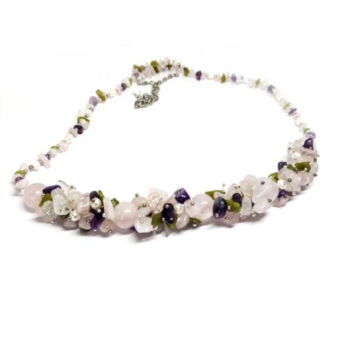 Tender Love, Luxury Set - Bracelet, Earrings and Necklace with Rose Quartz, Peridot, Pearl, Amethyst - Image 10