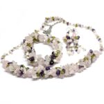 Tender Love, Luxury Set - Bracelet, Earrings and Necklace with Rose Quartz, Peridot, Pearl, Amethyst - Image 5