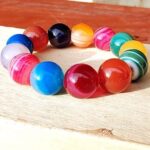 Striped Multicolor Agate Bracelet, 14 mm Beads - Image 3