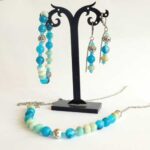 Blue Mystery, designer set - bracelet, earrings and necklace - Agate and Amazonite
