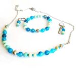 Blue Mystery, designer set - bracelet, earrings and necklace - Agate and Amazonite - Image 5
