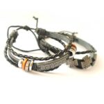 set of Two Unisex Multilayer Leather Bracelets