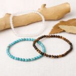 Harmony and Success, set of Three bracelets, Tiger’s Eye, Turquoise and Milky Quartz