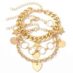 3 Modern Charm Bracelets in Gold Tone - Image 4