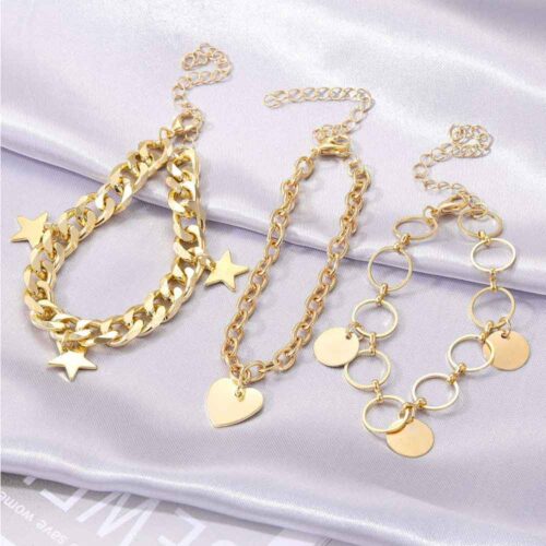 3 Modern Charm Bracelets in Gold Tone - Image 3