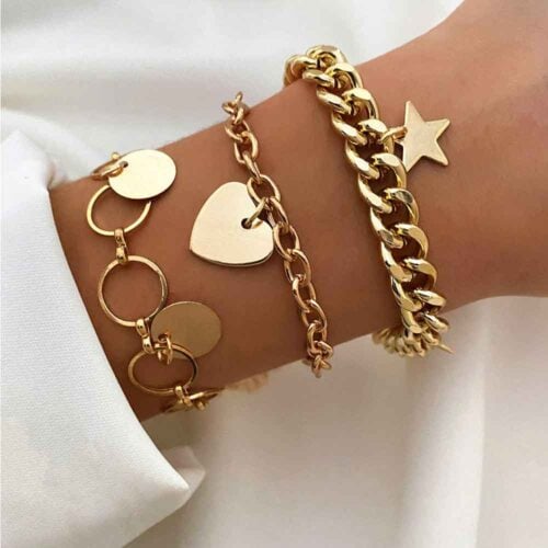 3 Modern Charm Bracelets in Gold Tone - Image 2