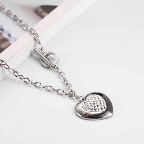 Radiant Love Heart - Modern Steel Necklace with Crystal Heart - Image 4