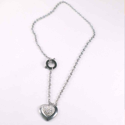 Radiant Love Heart - Modern Steel Necklace with Crystal Heart - Image 3