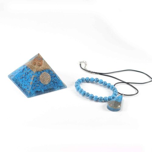 Communication and Calm, 3-in-1 Set - Protective Orgonite Pyramid + Orgonite Pendant + Turquoise Bracelet - Image 7