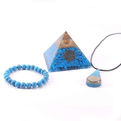 Communication and Calm, 3-in-1 Set - Protective Orgonite Pyramid + Orgonite Pendant + Turquoise Bracelet - Image 5
