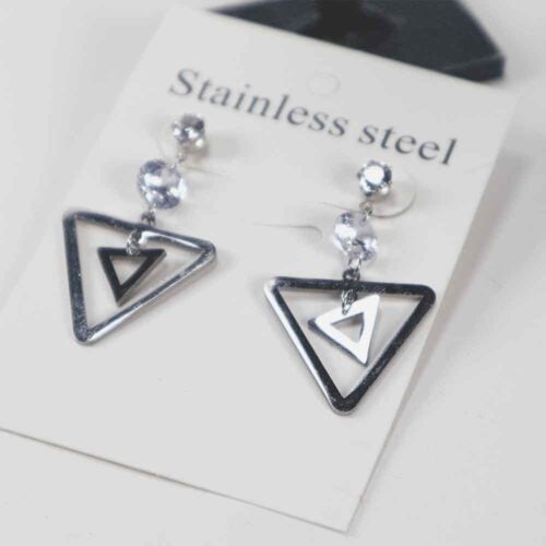 Modern Women's Geometric Earrings with Crystals, Steel and Striking Design - Image 3