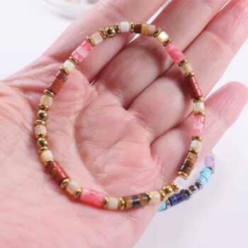 Solar Impulse Bracelet with Red Jasper, Tiger’s Eye, Cherry Quartz, Yellow Mother of Pearl and Gold Hematite