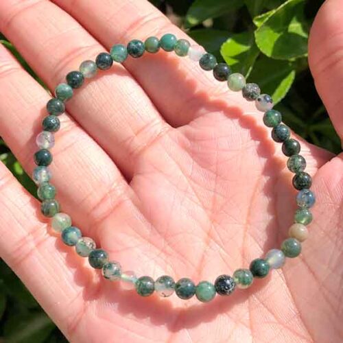 Moss Agate, Stretch Bracelet, Natural Stone, Class A - Image 3