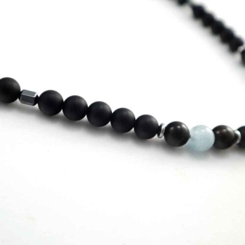 Men’s Necklace “Breath of Infinity” – Onyx, Aquamarine and Hematite - Image 2