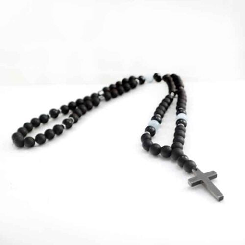 Men’s Necklace “Breath of Infinity” – Onyx, Aquamarine and Hematite - Image 4