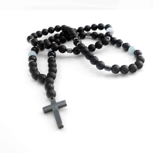 Men’s Necklace “Breath of Infinity” – Onyx, Aquamarine and Hematite - Image 7