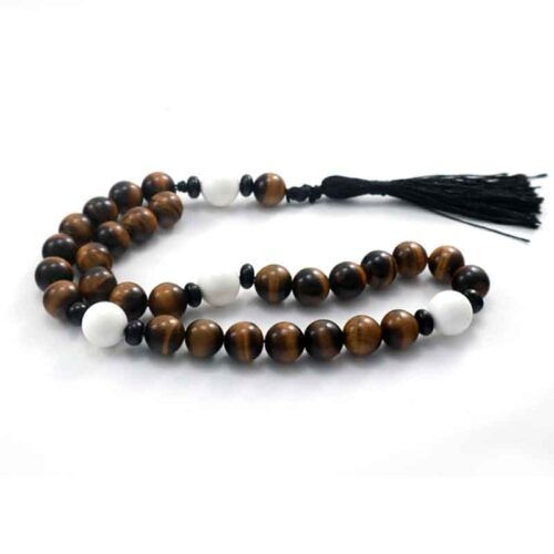 Prayer Beads, “Silence of the Tiger” – Inner Power and Concentration, Tiger’s Eye, White Agate and Onyx - Image 6