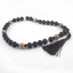 Prayer Beads, “Guardian of Silence”, Matte Onyx, Picture Jasper, 12 mm