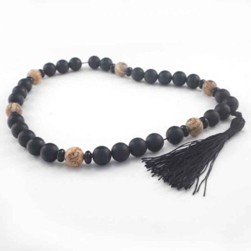Prayer Beads, “Guardian of Silence”, Matte Onyx, Picture Jasper, 12 mm - Image 5