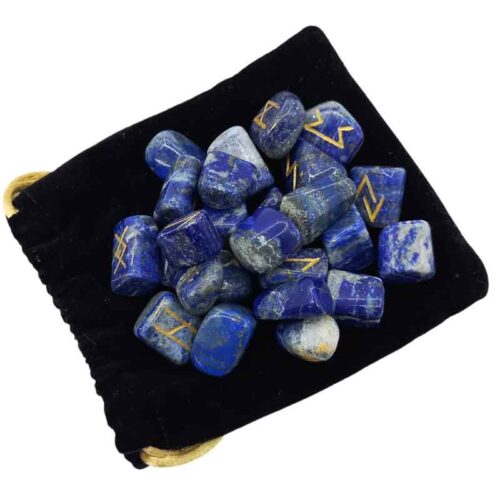 Luxury Lapis Lazuli Rune Set with Booklet in a Beautiful Wooden Box - Image 2