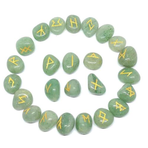 Luxury Green Aventurine Rune Set with Booklet, in a Beautiful Wooden Box - Image 2