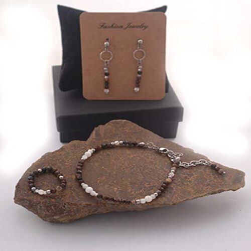 Power of the Storm Set, Pietersite and Mother of Pearl – Bracelet, Earrings, Ring - Image 2