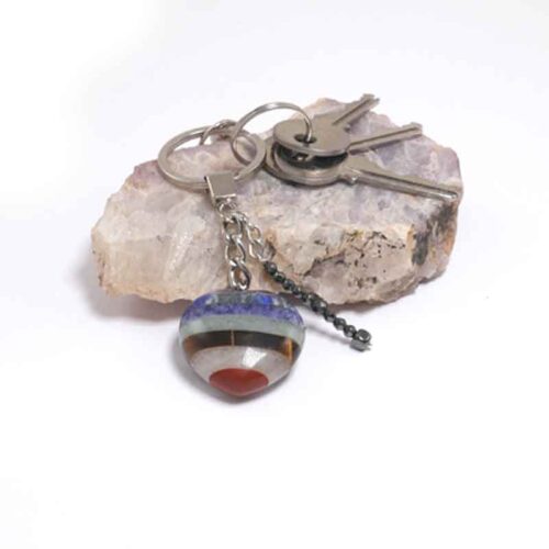 Seven Chakras Heart, Designer Keychain / Bag Accessory with Hematite - Image 6