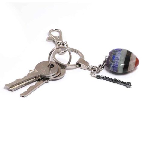 Seven Chakras Heart, Designer Keychain / Bag Accessory with Hematite - Image 5