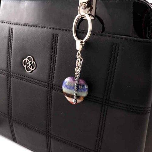 Seven Chakras Heart, Designer Keychain / Bag Accessory with Hematite - Image 8