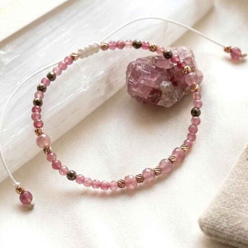 Balance of the Heart, Luxury Bracelet with Faceted Pink Tourmaline and Pyrite - Image 9