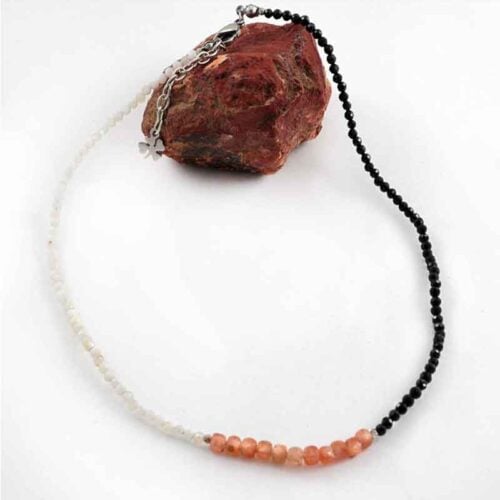 Luxury Asymmetric “Light and Shadow” Necklace | Sunstone, Moonstone and Black Tourmaline - Image 6