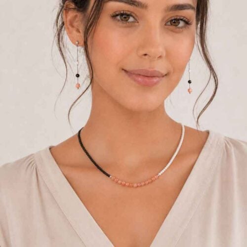 Long “Light and Shadow” Earrings with Sunstone, Moonstone and Black Tourmaline - Image 3