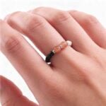 Stretch Light and Shadow Ring with Sunstone, Moonstone and Black Tourmaline