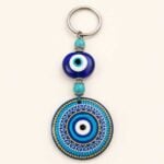 Mandala Keychain and Bag Accessory with Blue Evil Eye