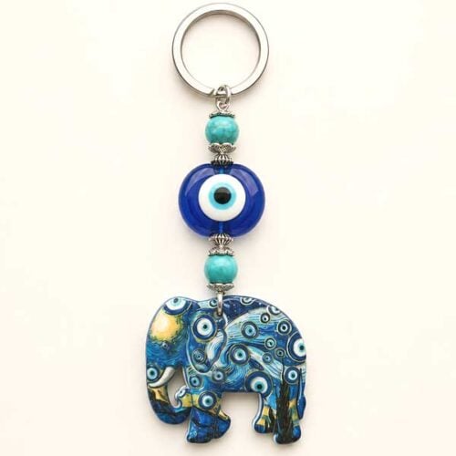 Elephant Keychain and Bag Accessory with Blue Evil Eyes - Image 3