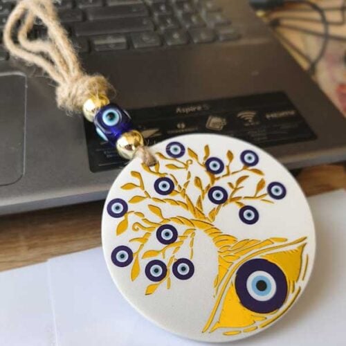 Golden Tree of Life Amulet with Blue Evil Eyes - Good Luck and Protection - Image 3