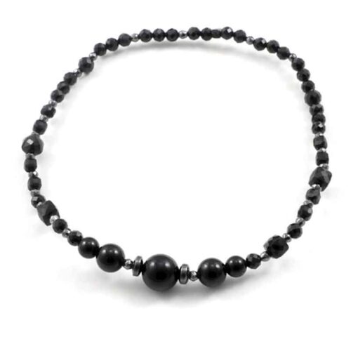 “Night Contour” Anklet with Grade A Black Tourmaline and Hematite – Cubes and Faceted Beads - Image 8