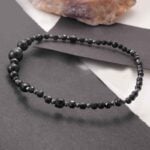 “Night Contour” Anklet with Grade A Black Tourmaline and Hematite – Cubes and Faceted Beads - Image 3