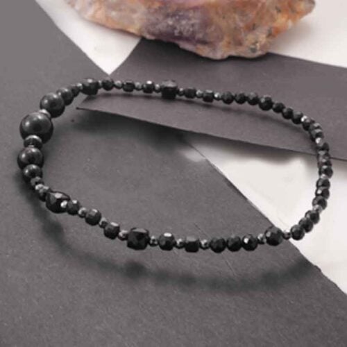“Night Contour” Anklet with Grade A Black Tourmaline and Hematite – Cubes and Faceted Beads - Image 3