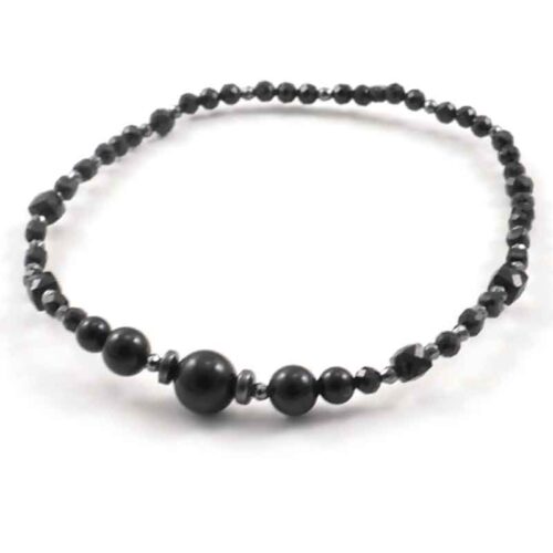 “Night Contour” Anklet with Grade A Black Tourmaline and Hematite – Cubes and Faceted Beads - Image 4