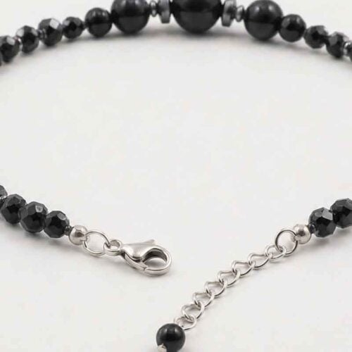 “Night Contour” Anklet with Grade A Black Tourmaline and Hematite – Cubes and Faceted Beads - Image 2