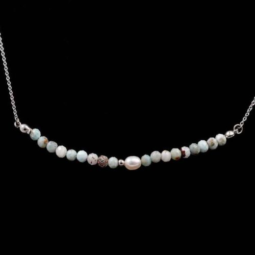 The Power of the Lagoon – Natural Larimar and Pearl Bracelet and Necklace, Premium Grade - Image 2