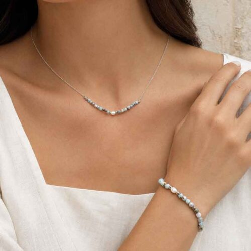 The Power of the Lagoon – Natural Larimar and Pearl Bracelet and Necklace, Premium Grade - Image 13