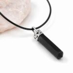 Natural Black Tourmaline Pendant - faceted crystal point