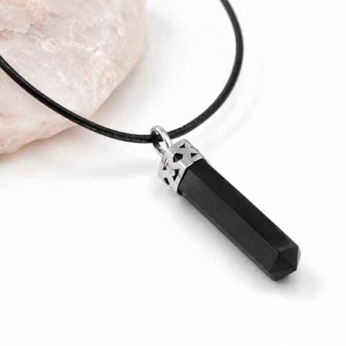 Natural Black Tourmaline Pendant - faceted crystal point - Image 2