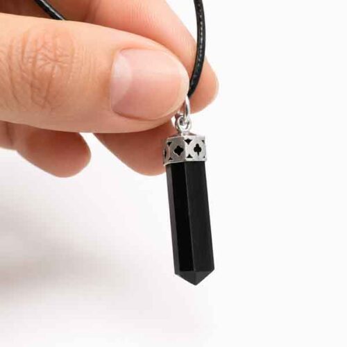 Natural Black Tourmaline Pendant - faceted crystal point - Image 5