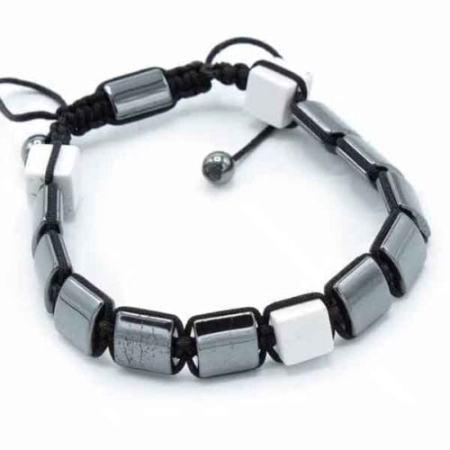 Shamballa Bracelet with Magnetic Hematite and White Jasper - Unisex - Image 3