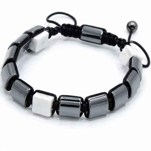 Shamballa Bracelet with Magnetic Hematite and White Jasper - Unisex - Image 2
